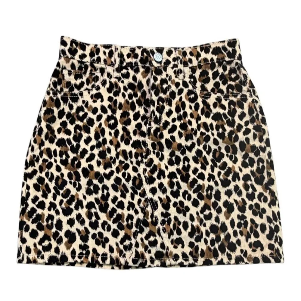 Old Navy Girls Leopard Corduroy Mini Skirt High Rise L (10–12) NWT